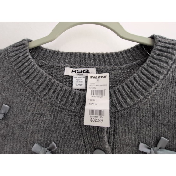 RSQ Women's Grey Cardigan Sweater with Bows Size  Medium New With Tags - Picture 2 of 8